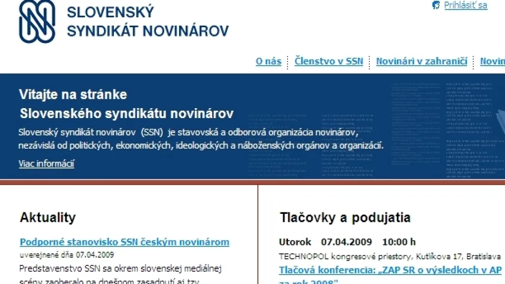 Stránky Slovenského syndikátu novinářů