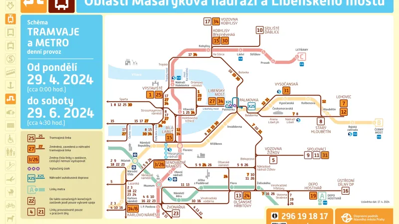 Tramvajové výluky v části Prahy od 29. dubna do 29. června 2024