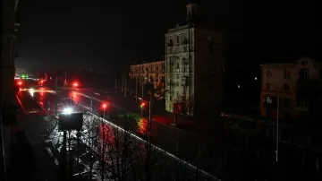 Pohled na ukrajinské město Záporoží, které se po ruském útoku ocitlo bez proudu