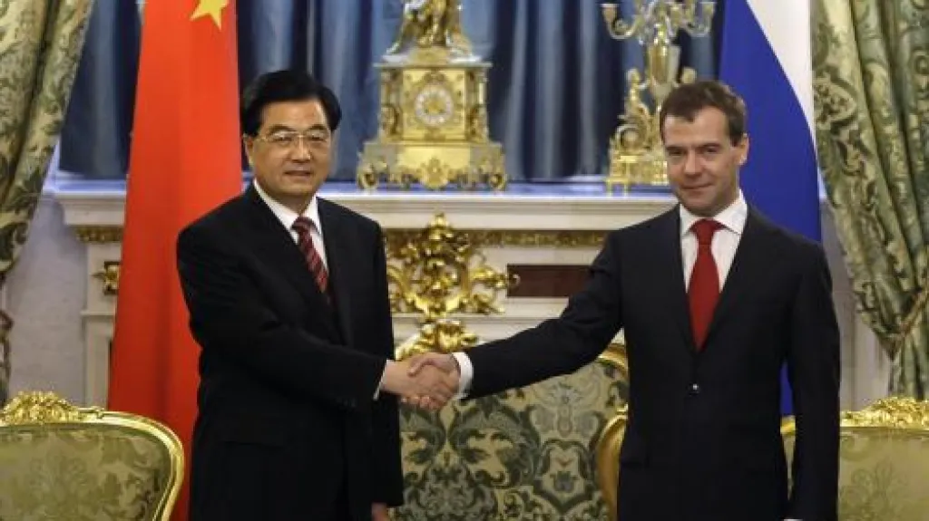 Dmitrij Medveděv a Chu Ťin-Tchao