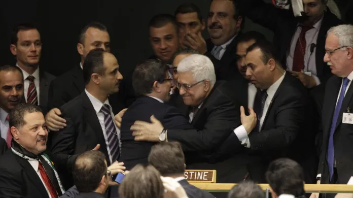 Palestinský prezident Mahmúd Abbás po hlasování na Valného shromáždění OSN