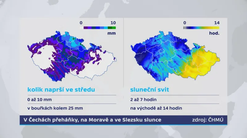 Ve středu už bude v Čechách pršet, na Moravě bude slunečno a horko