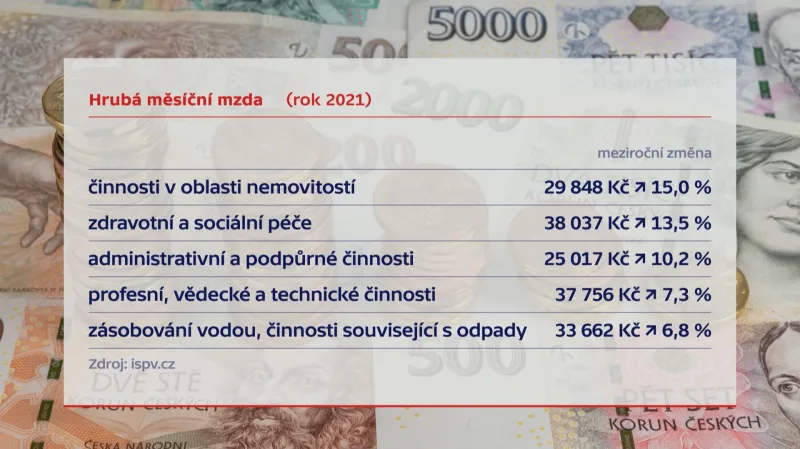 Růst hrubé měsíční mzdy v roce 2021