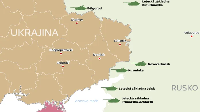 Ruské jednotky viditelné na satelitních snímcích