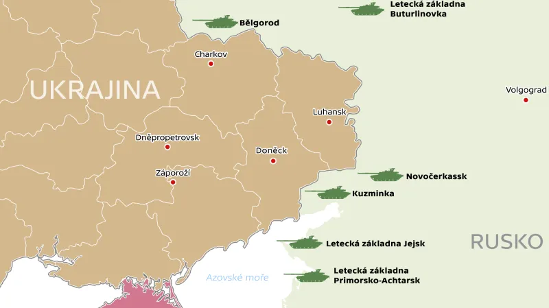 Ruské jednotky viditelné na satelitních snímcích