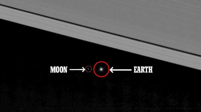 Saturnův prstenec ve srovnání se Zemí a Měsícem