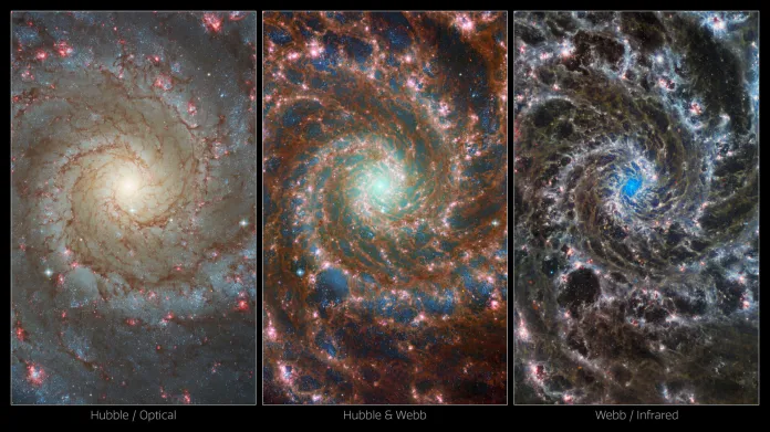 Porovnání snímků M74 z různých pozorování