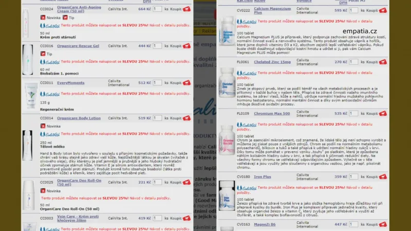 Produkty, které Matoušovi nabízí