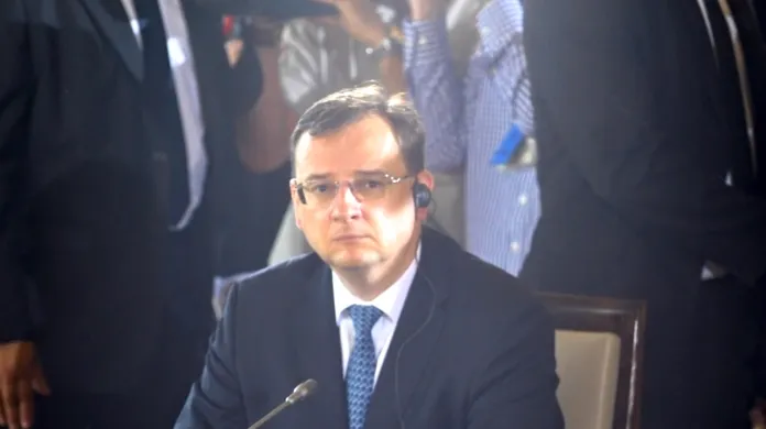 Premiér Petr Nečas na setkání zemí Visegrádské skupiny.