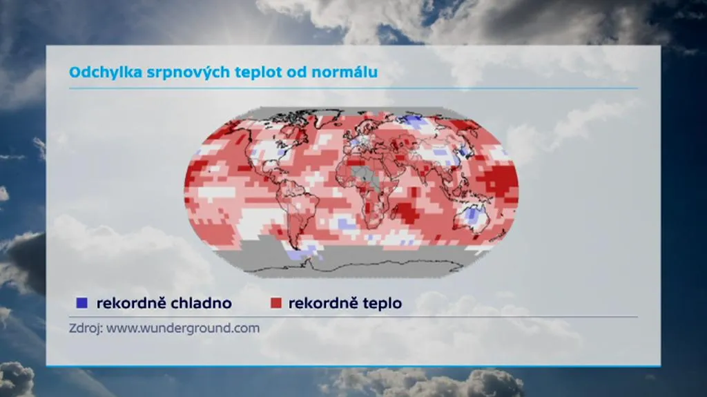 Odchylka srpnových teplot od normálu