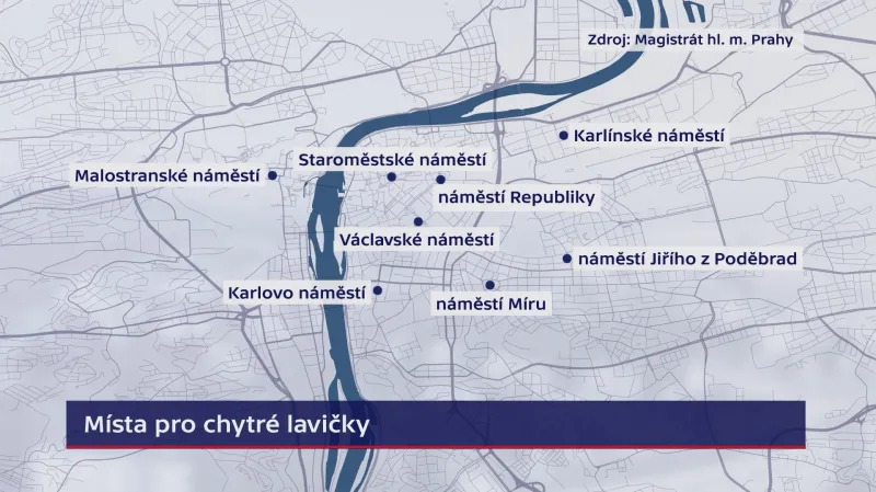 Plán rozmístění chytrých laviček