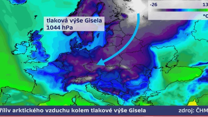 Tlaková výše Gisela nad jižní Skandinávií
