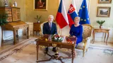 Prezident České republiky Petr Pavel a slovenská prezidentka Zuzana Čaputová v Prezidentském paláci