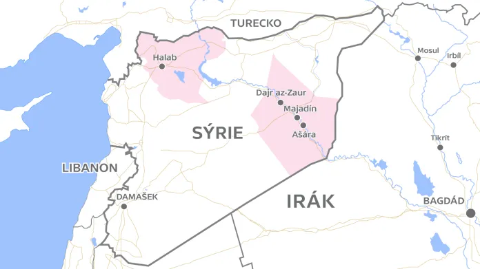 Sýrie s vyznačenou oblastí Dajr az-Zaur