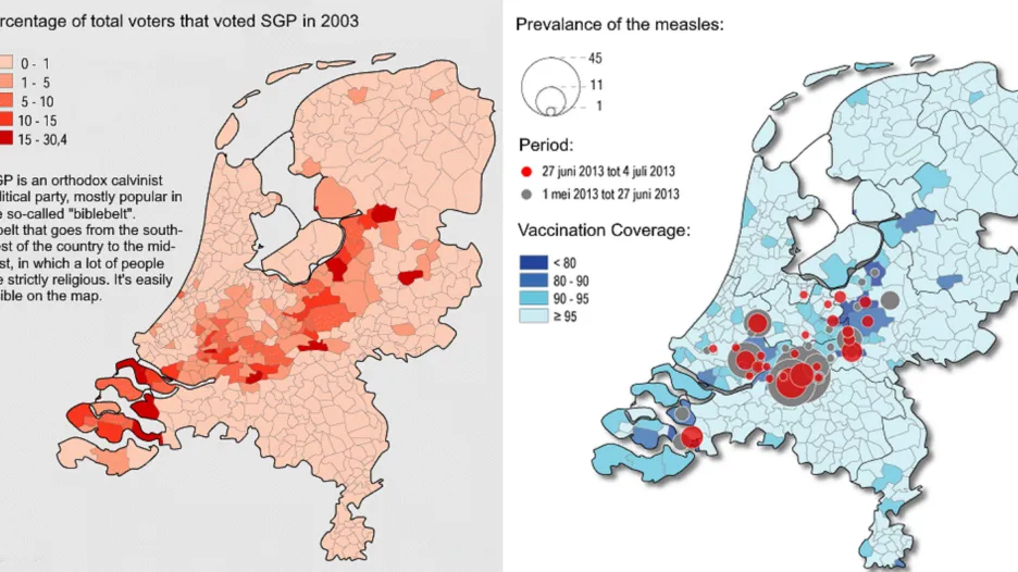 Srovnání výsledků radikálně kalvinistické strany SGP a prevalence spalniček