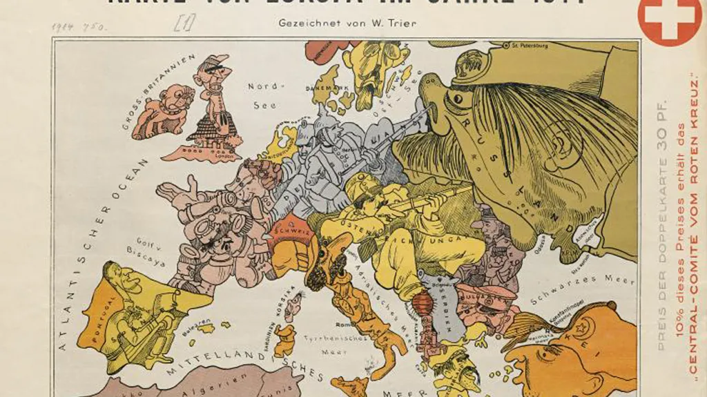 Karikovaná mapa Evropy v roce 1914