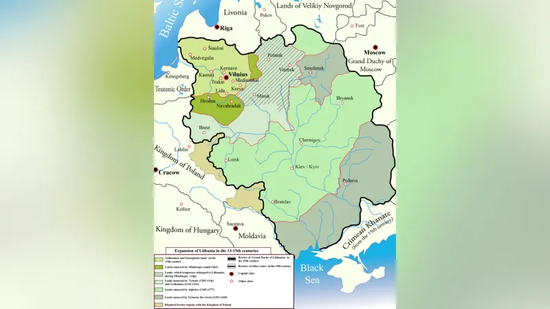 Největší územní rozmach Litevského velkoknížectví (13.–15. století)