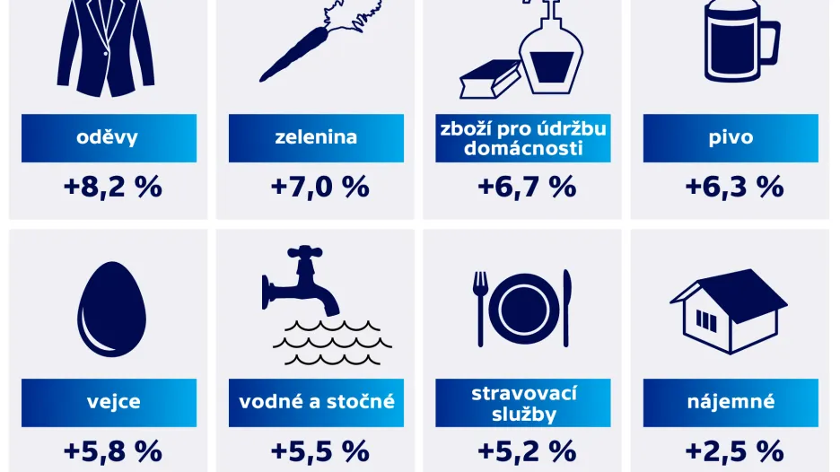 Meziroční růst cen podle vybraných položek v srpnu