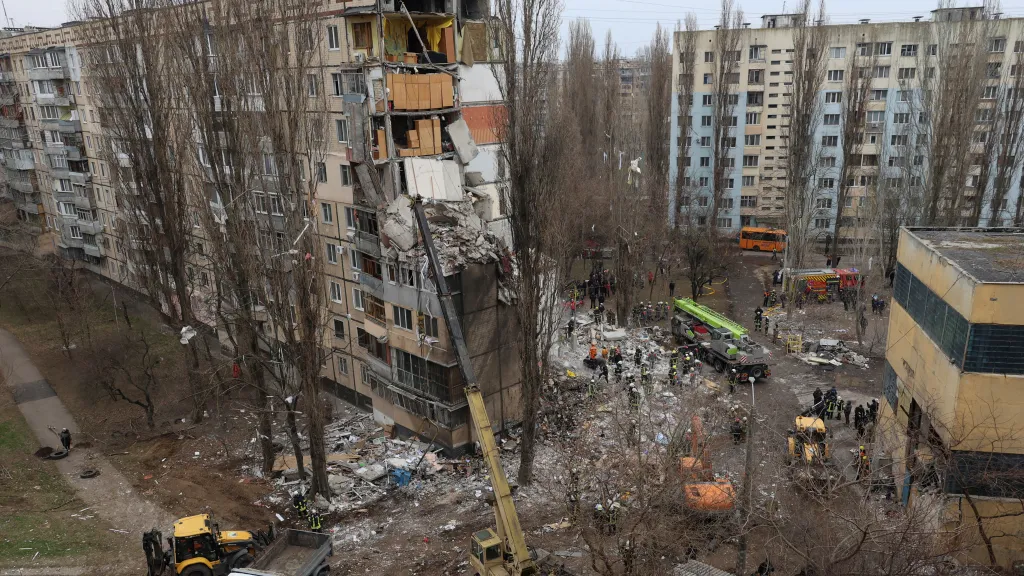 Následky ruského dronového útoku na Oděsu