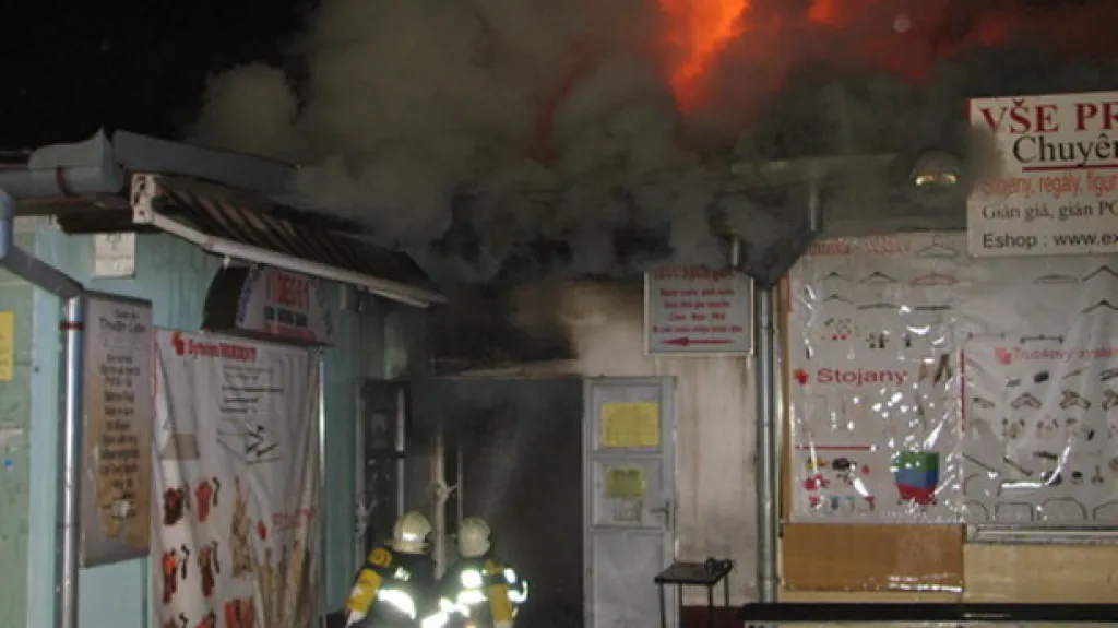 Požár tržnice v Olomoucké ulici v Brně