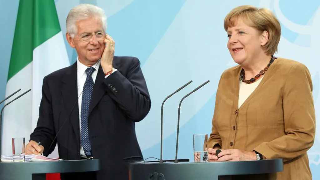 Mario Monti a Angela Merkelová