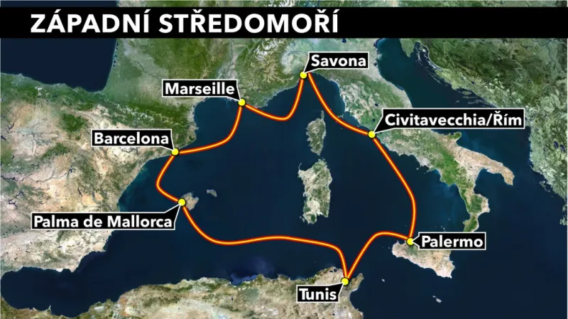 Běžná trasa lodi Costa Concordia