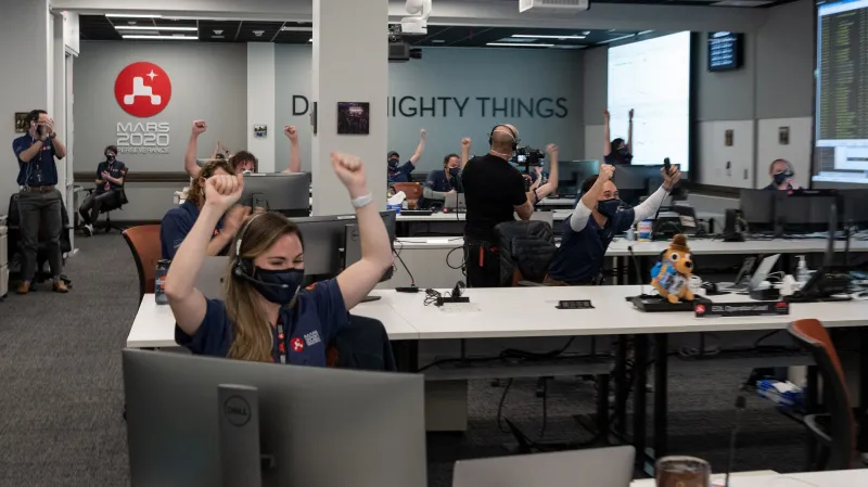 Oslavy v NASA po přistání Perseverance