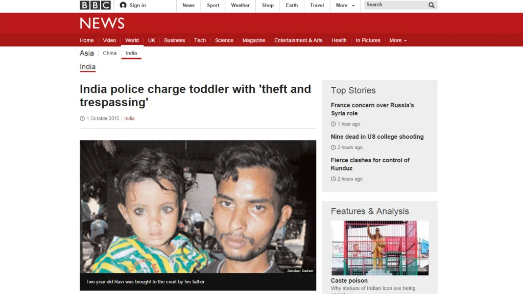 Indická policie obvinila dvouletého chlapce z krádeže