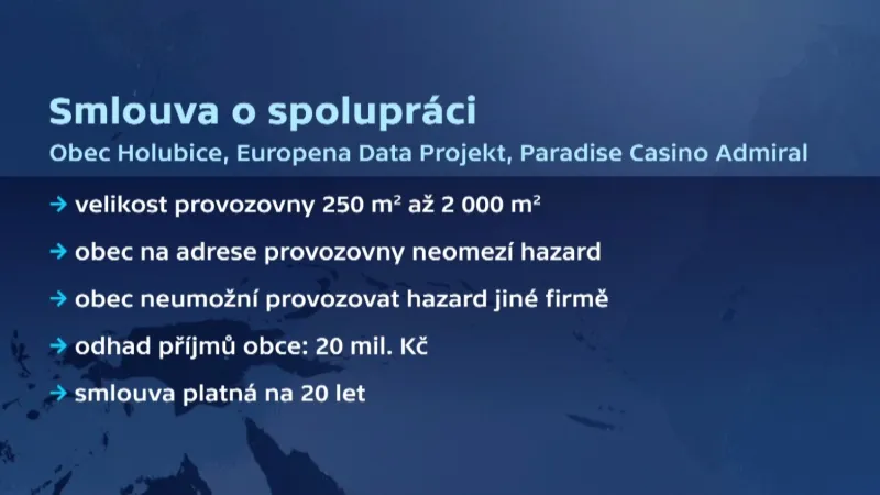 Smlouva o spolupráci Holubic s provozovatelem kasina