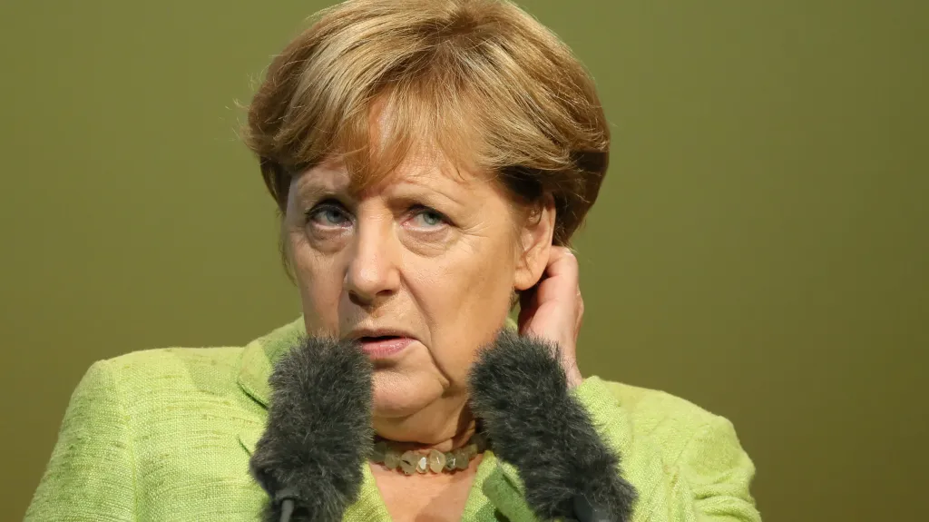 Angela Merkelová na mítinku ve Finsterwalde