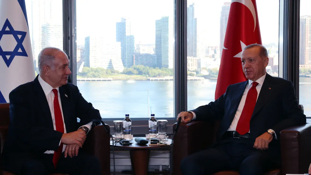 Izraelský premiér Benjamin Netanjahu a turecký prezident Recep Tayyip Erdogan (září 2023)