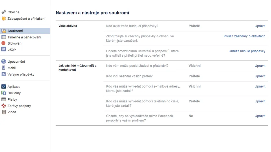 Nastavení a nástroje pro soukromí