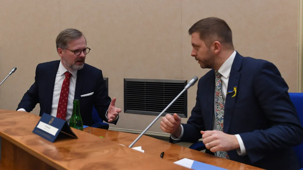 Petr Fiala a Vít Rakušan před zasedáním tripartity