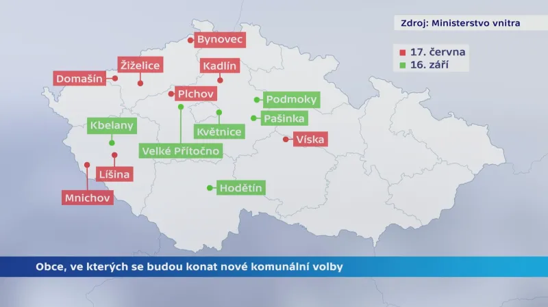 Obce, ve kterých se budou konat nové komunální volby