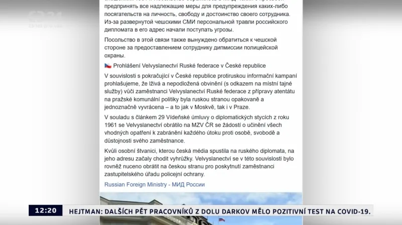 Příspěvek na facebookové stránce ruské ambasády