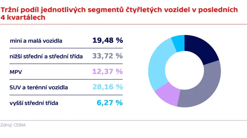Podíl jednotlivých segmentů na trhu ojetin.