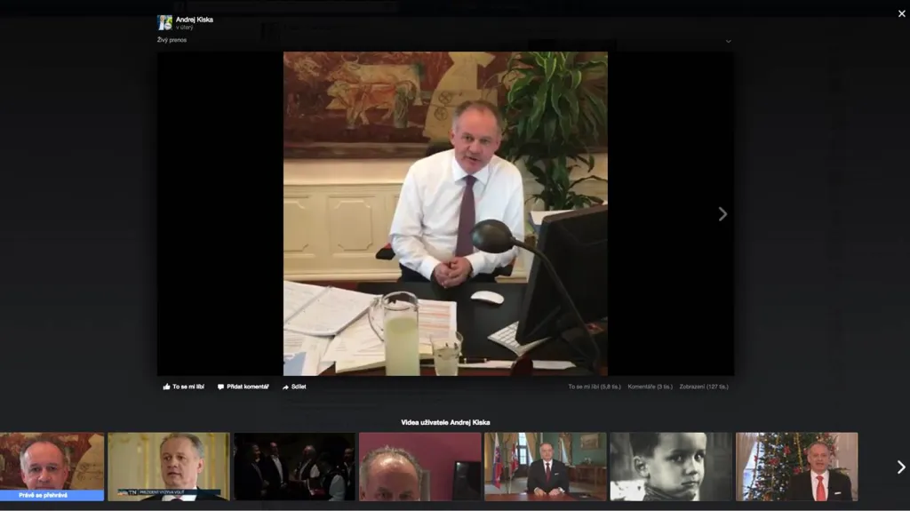 Andrej Kiska a jeho první stream přes Facebook Live