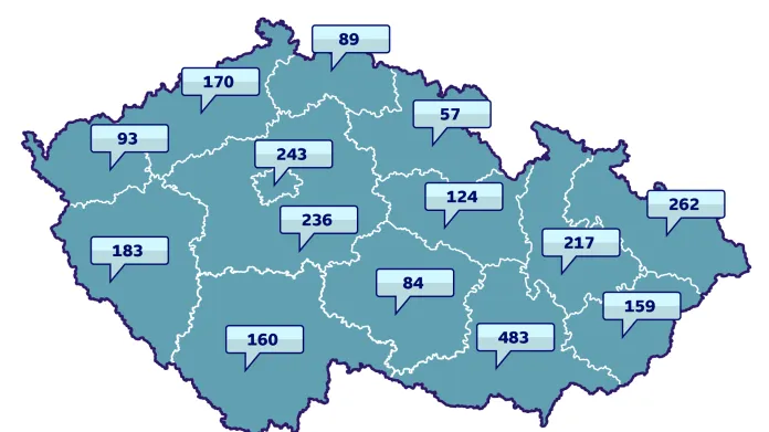 Počet členů hnutí ANO v krajích ČR