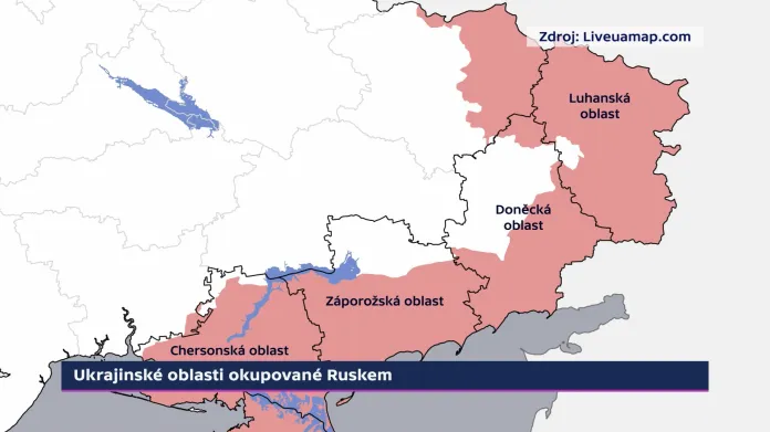 Ukrajinské oblasti okupované Ruskem k 26. červnu 2022