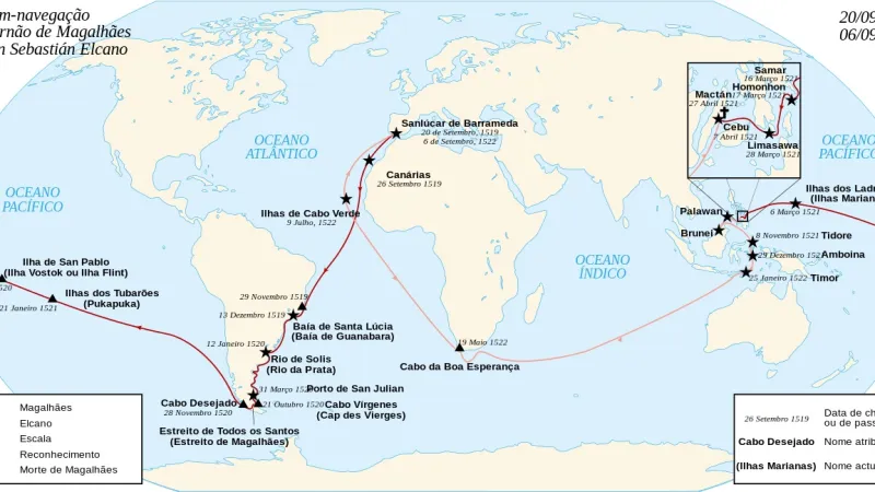 Trasa prvního obeplutí Země