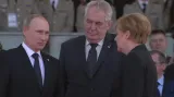 Putin se Zemanem a Merkelovou