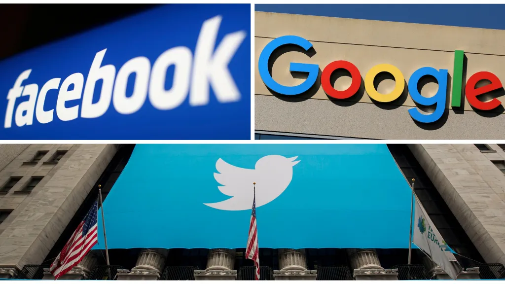 Loga společností Facebook, Google a Twitter