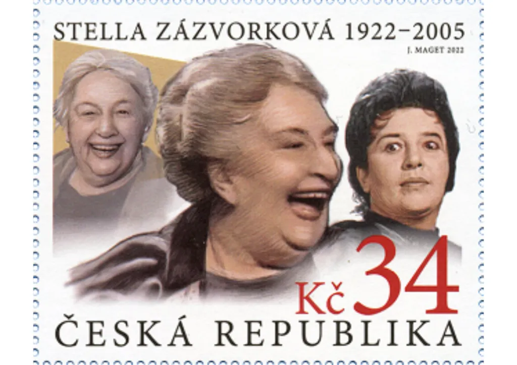 Stella Zázvorková patřila k nejobsazovanějším českým herečkám. Ztvárnila stovky rolí v divadle, ve filmu i v televizi. Její jméno figuruje v komediích Pane, vy jste vdova! či Jak utopit doktora Mráčka, i v oscarovém Koljovi. Českého lva obdržela za roli ve snímku Babí léto. Známka s její podobou vyšla v roce 2022, autorem emise je Jan Maget