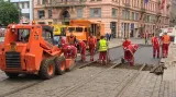 Oprava tramvajových tratí v Praze