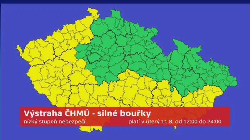 Výstraha ČHMÚ před silnými bouřkami bude platit i v úterý odpoledne