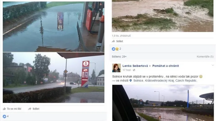 Následky deště na Rychnovsku pohledem uživatelů sociálních sítí