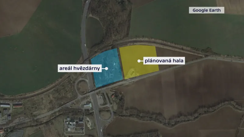 Mapa hvězdárny a plánované výrobní haly