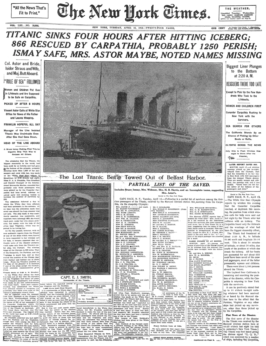 Zpráva o potopení tehdy největší lodi světa se rozšířila velmi rychle. Snímek zachycuje kopii novin, které vyšly den po havárii