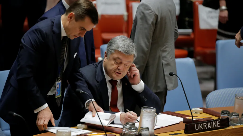 Petro Porošenko během jednání na půdě OSN