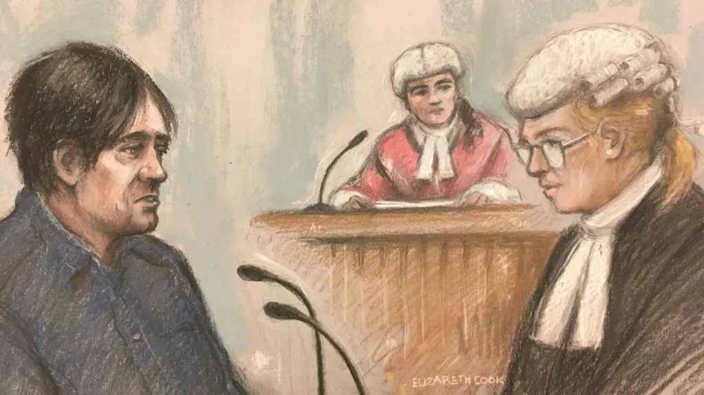 Kresba ze soudního procesu s Darrenem Osbornem